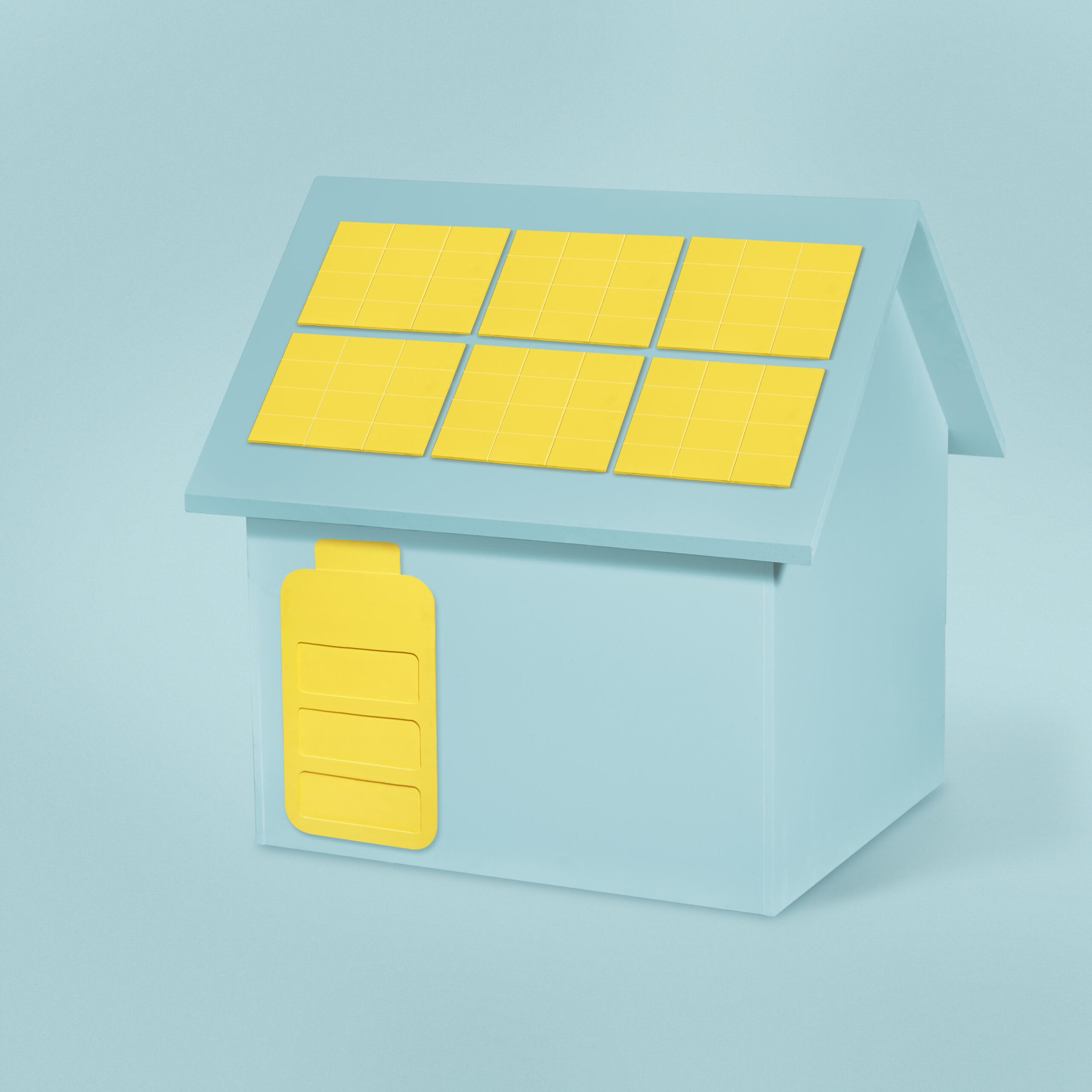3D tekening van iChoosr huis met zonnepanelen + thuisbatterij